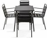 Palavas - Table de jardin carrée et 4 fauteuils acier gris - Gris 3663095026262 104806