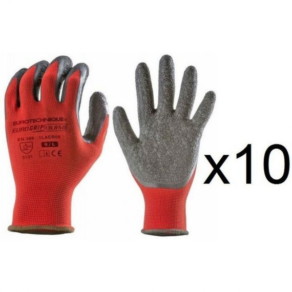 10 paires de gants textile enduction latex 13L850 EuroGrip - Taille: 8  1LACR08-10