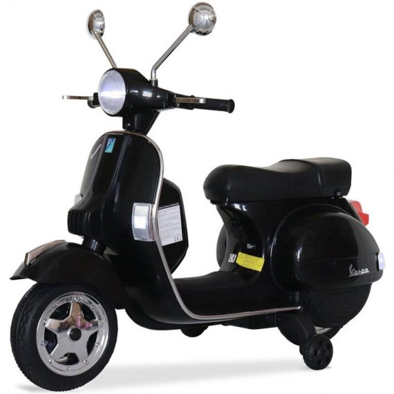 Vespa noire PX150, scooter électrique pour enfants 12V 4.5Ah, 1 place avec autoradio - Noir 3760287189016 ROCVESPABK