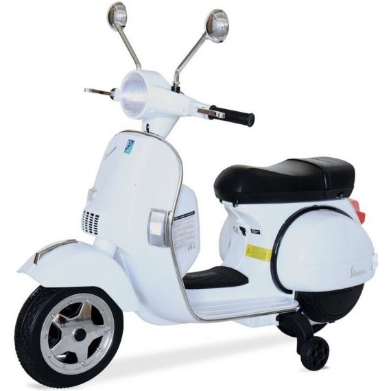 Vespa blanche PX150, scooter électrique pour enfants 12V 4.5Ah, 1 place avec autoradio - Blanc 3760287189023 ROCVESPAWH
