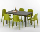 Table rectangulaire 6 chaises Poly rotin resine 150x90 marron Focus | Rome Anis vert 7640179383424 S7050SETMK6RVA