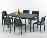 Table rectangulaire 6 chaises Poly rotin resine 150x90 marron Focus | Paris Noir anthracite 7640179383349 S7050SETMK6PY