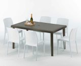 Grand Soleil - Table rectangulaire 6 chaises Poly rotin resine 150x90 marron Focus | Boheme Blanc 7640179383509 S7050SETMK6SBB