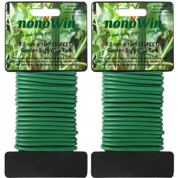 2PCS x 10M Total 20M, Lien pour végétaux Green Garden Twist Ties Soft Rubber Réutilisable Wire Plant Support Heavy Duty pour Jardinage Arbres Tomates 9317469753776 YYF202206-YYST601