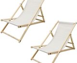 2x Chaise longue jardin pliante bois bain de soleil plage chilienne beige 120 kg 4064649061736 490002819