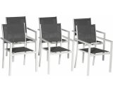 Lot de 6 chaises en aluminium blanc - textilène gris - Gris 3701227209784 1250GB-6