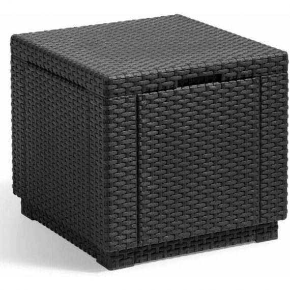 Allibert jardin Table cube imitation rotin tressé avec rangement de 60 l - 42x42x39 cm - Graphite 8711245122137 8711245122137