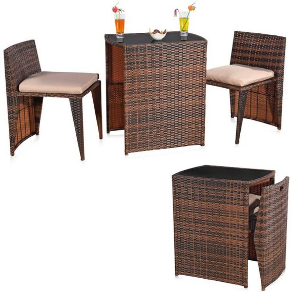 Groupe de meubles de jardin en trois parties, 2 tabouret et une table de polyrotin dans le jeu de canapé marron 4250357330398 10003111