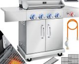 ® Gril à gaz Master BBQ avec thermomètre 800°C infrarouge et gril, éclairage LED, céramique 4+1 brûleurs en acier inoxydable XXL Chariot à barbecue, 4260729111180 22232