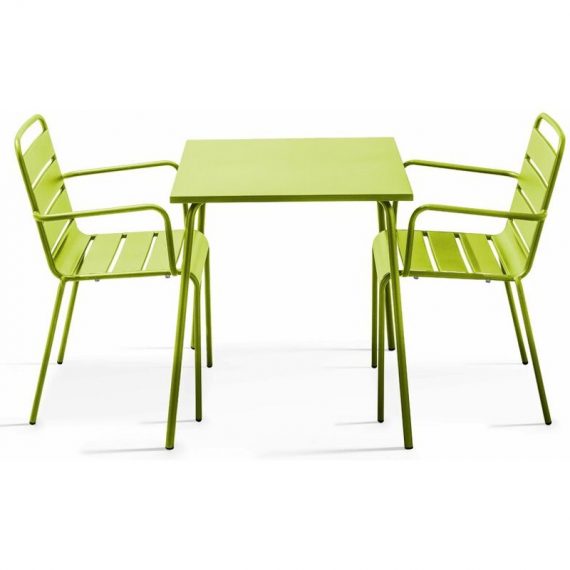 Palavas - Table de jardin carrée et 2 fauteuils acier vert - Vert 3663095026255 104805