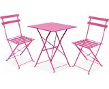 Table de jardin et 2 chaises acier rose - Rose 3663095015457 103654