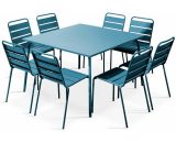 Palavas - Table de jardin carrée et 8 chaises en métal pacific - Bleu 3663095037886 106049