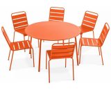 Palavas - Table de jardin ronde et 6 chaises en métal orange - Orange 3663095028280 105023
