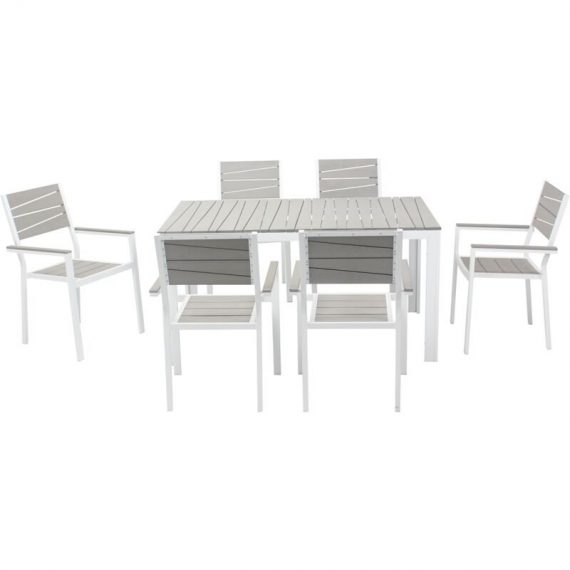Concept-usine - Siderno 6 : Salon de jardin en aluminium et polywood gris / blanc - Blanc 3662819099865 196804