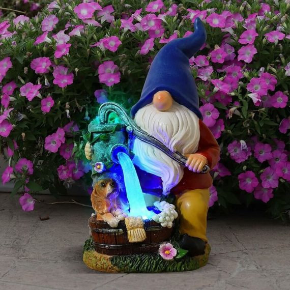 Llove - Statue de nain de jardin, figurine de jardin à énergie solaire décoration extérieure avec lumière bleue sculpture de jardin en résine pour 4291784056345 LOV-1507
