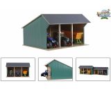 Hangar de ferme pour tracteurs jouet Grand 1:32 Bois 610193 - Vert - Kids Globe 8713219345153 8713219345153