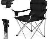 Chaise de camping pliante noir | jusqu'à 150 kg | chaise de pêche, avec accoudoirs et porte-gobelets - Tresko 4260613490223 CPS-005