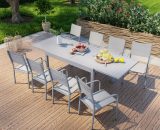 Avril Paris - Table de jardin extensible en aluminium 270cm + 8 fauteuils empilables textilène gris - MILO 8 - Gris 3664380003135 GR-MILO-8F014GG