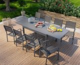 Avril Paris - Table de jardin extensible en aluminium 270cm + 8 fauteuils empilables textilène anthracite - MILO 8 - Anthracite 3664380003166 GR-MILO-8F014NN