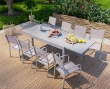 Table de jardin extensible en aluminium 270cm + 8 fauteuils empilables textilène gris taupe - milo 8 - Gris 3664380003142 GR-MILO-8F014GT