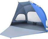 Tente de plage portable extra légère - Protection UV (UPF 50+) - Coupe-vent - Pour 3 à 4 personnes - Avec sac de transport et piquets de tente pour 6085718902413 MRZ-0095