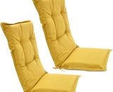 Mansidi - 2x Coussins de chaise avec dossier 120x55x6cm-jaune - polyester - amovibles - avec sangle de fixation - Chaises d'extérieur et de j  2x AHAI RESPALDO 120CM AMAR.