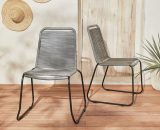 Lot de 2 chaises de jardin en corde BRASILIA, gris clair, empilables, extérieur - Gris clair 3760287182734 ROPECHRX2LGY