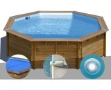 GRÉ - Kit piscine bois Violette Ø 5,00 x 1,27 m + Bâche à bulles + Alarme + Spot - Violet 7061281152904 800003-CV800003-770270-PLREB