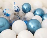 Ballons bleus Ballons de fête 12' Ballons d'anniversaire Ballons bleus et blancs Ballons de confettis bleus Décorations de douche de bébé pour garçon 9343999711573 C22048571-1