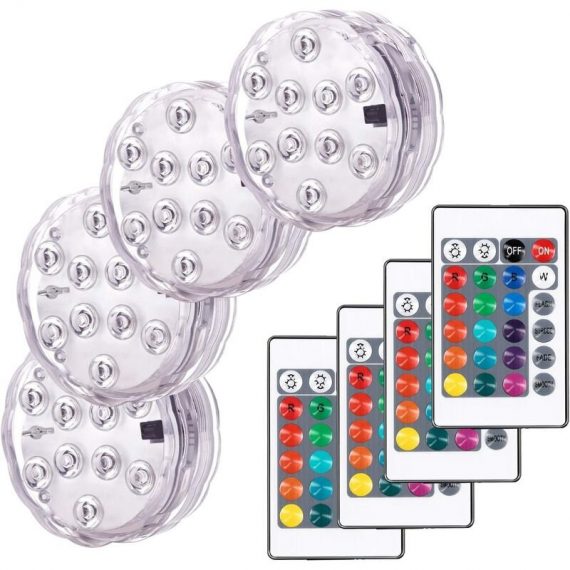 Tinor - Lumières Paysage Coloré Décoratives Éclairage LED Étanche Lot de 4 lampes multicolores RGB submersibles avec télécommandes, idéal pour  Tionr-Ty-020