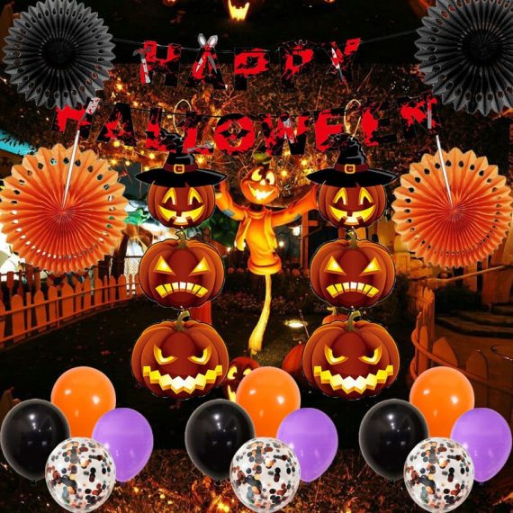 Ballons d'halloween, Ballons de fête d'halloween, Ballons d'hélium, Ballons en Latex confettis Violet Orange Noir pour la décoration de fête 9169162335144 C23084096-1