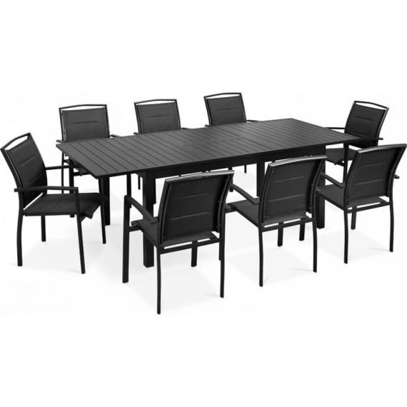 Salon de jardin 8 places en aluminium table extensible - Noir 3663095015365 103645