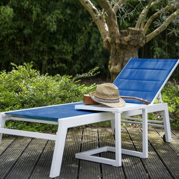 Happy Garden - Set bain de soleil et table d'appoint barbados en textilène bleu - aluminium blanc - Bleu 3701227214931 SET1281BW