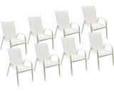 Lot de 8 chaises MARBELLA en textilène blanc - aluminium blanc - Blanc 3795120371433 1225WW-8