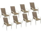 Happy Garden - Lot de 8 chaises marbella en textilène taupe - aluminium blanc - Marron 3795120371464 1225TB-8