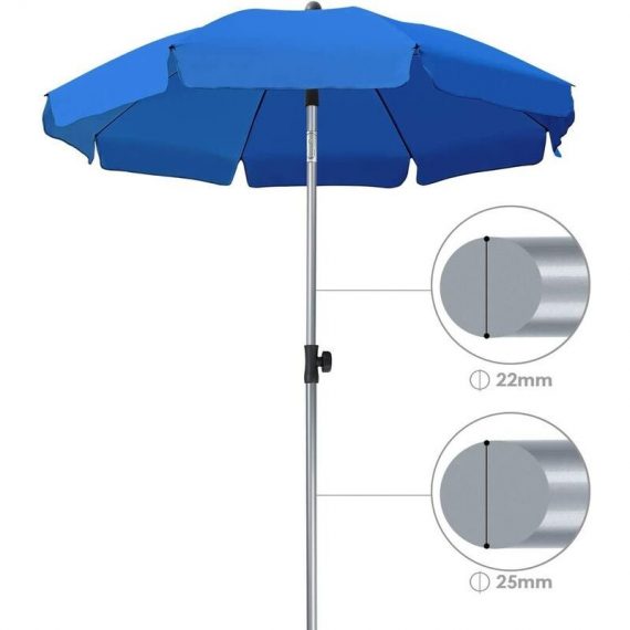 Mvpower - Parasol rond,200 x 225 cm, Protection uv upf 50+,Pliable ;Inclinable (Bleu) 768558610378 M31015742