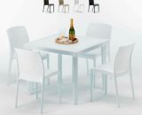 Table Carrée Blanche 90x90cm Avec 4 Chaises Colorées Grand Soleil Set Extérieur Bar Café Boheme Love | Blanc 7640179382007 S7090SETB4SBB