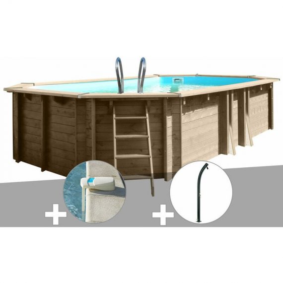 Kit piscine bois Safran 6,20 x 3,95 x 1,36 m + Alarme + Douche - GRÉ 7061283212972 7900892D-770270-AR10250
