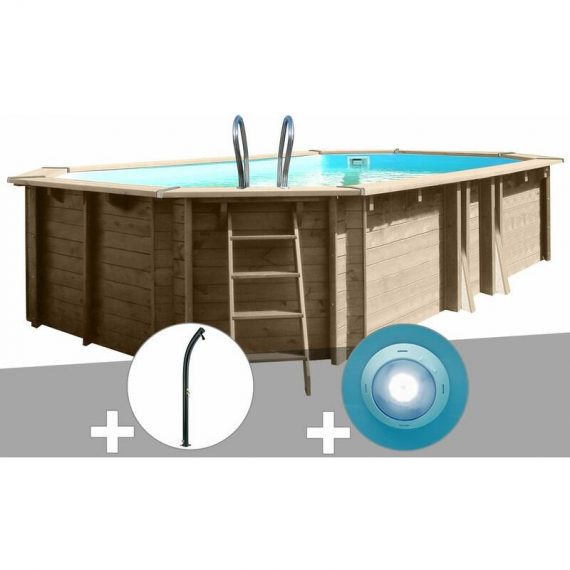 Kit piscine bois Safran 6,20 x 3,95 x 1,36 m + Douche + Spot - GRÉ 7061283004058 7900892D-AR10250-PLREB