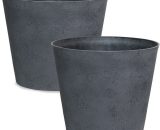 2 Pcs Pots à Fleurs Taille Plastique Recyclable Eco-friendly 24 x 17.5 x 23 cm Rond - ARCADIA, S 25cm - Gris Anthracite 8414852282620 GR4RPA10G