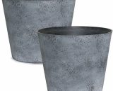 Greaden - 2 Pcs Pots à Fleurs Taille Plastique Recyclable Eco-friendly 24 x 17.5 x 23 cm Rond - ARCADIA, S 25cm - Bronze Chiné 8414852282637 GR4RPA10C