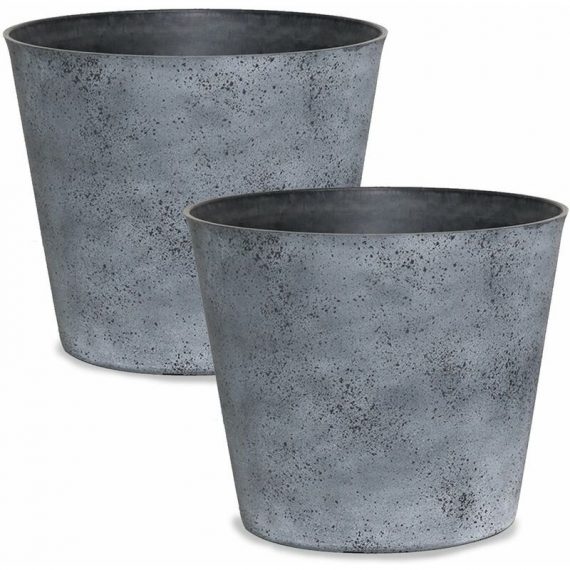 Greaden - 2 Pcs Pots à Fleurs Taille Plastique Recyclable Eco-friendly 24 x 17.5 x 23 cm Rond - ARCADIA, S 25cm - Bronze Chiné 8414852282637 GR4RPA10C