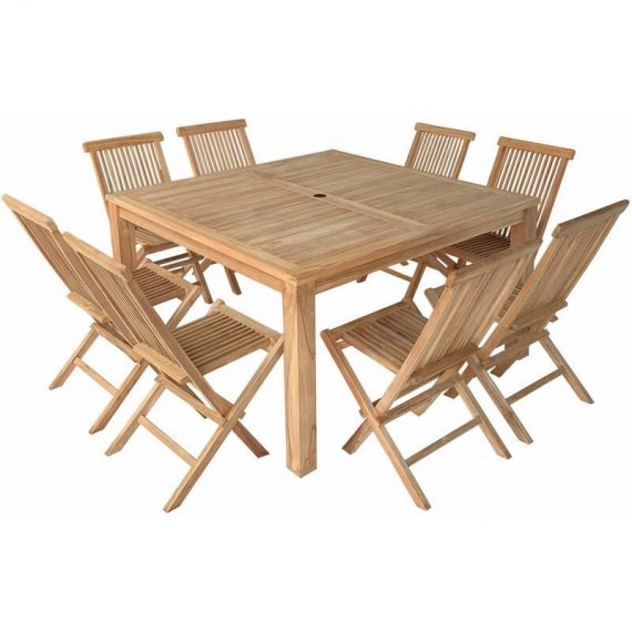 Salon de jardin en teck JAVA - table carrée et chaises pliantes - 8 places - Marron 3701227217727 SETTEC16-01