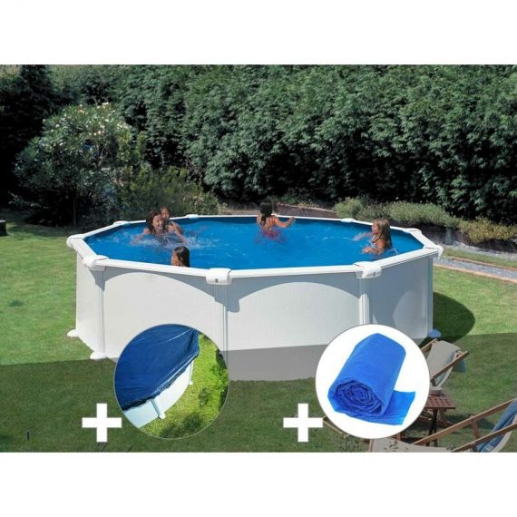 GRÉ - Kit piscine acier blanc Atlantis ronde 3,70 x 1,32 m + Bâche hiver + Bâche à bulles - Blanc 7061251648826 KITPR358-CIPR351-CV350