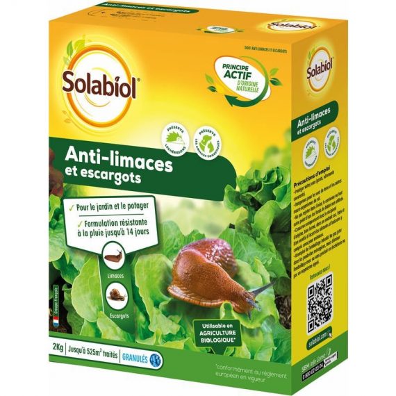 Solabiol - Anti-Limaces et Escargots 2 Kg | Utilisable en Agriculture Biologique |Granules d'origine Naturelle | Résiste sous la Pluie | Protection 3664715046707 SOLIMA2