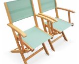 Fauteuils de jardin en bois et textilène - Almeria vert de gris - 2 fauteuils pliants en bois d'Eucalyptus FSC huilé et textilène - Vert de gris 3760287184967 ECTXARMGGYX2