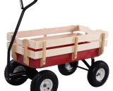 Wenh - Chariot extérieur avec garde - corps en bois pneus pneumatiques enfants jardin d'enfants - 100 x 49 x 51.5 cm - Rouge + blanc 9065417025092 9065417025092