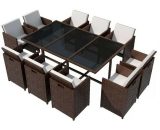 Table rectangulaire et 10 chaises de jardin résine tressée marron Iris 8718475501534 42548