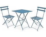 Table bistrot de jardin et 2 chaises acier bleu pacific - Bleu 3663095042019 106543