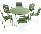 Palavas - Table de jardin ronde et 6 fauteuils métal vert cactus - Vert 3663095037749 106035